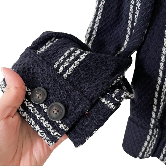 ZARA Knit Bomber Striped Navy Blazer Jacket Size Small - Picture 3 of 6